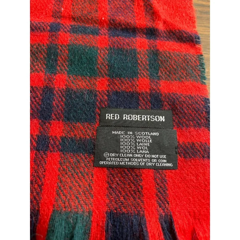 Red Robertson tartan red and black plaid wool scarf with fringe